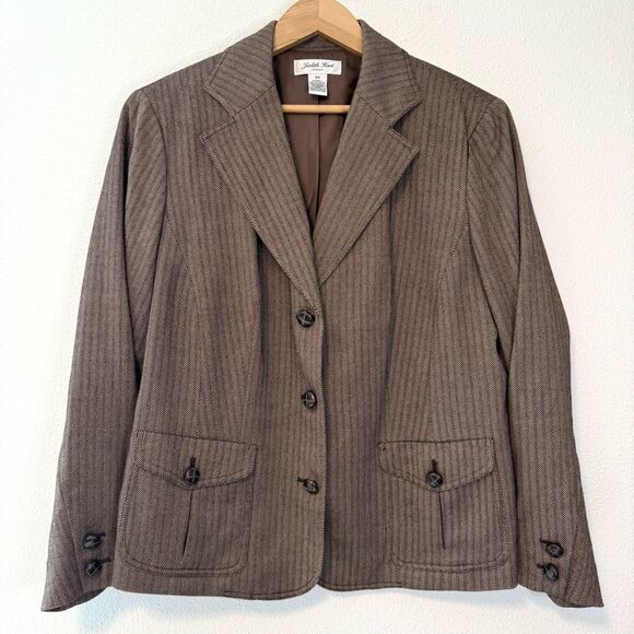 Vintage Judith Hart Brown Herringbone Blazer Size 16W - Picture 1 of 9